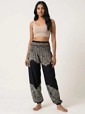 Joob Joob Harem Yoga Pant Black/White Mandala Boho Hippie Comfort Beach L/XL
